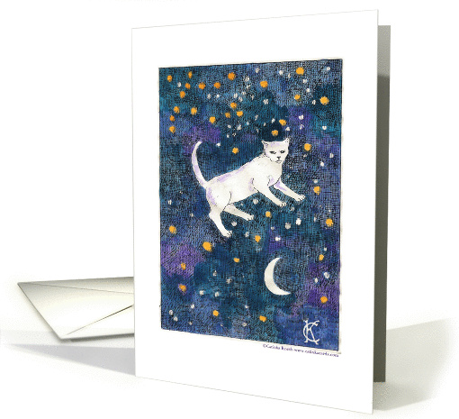Spiritual: Cat & crescent moon starry night sky card (351639)
