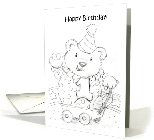 Happy Birthday Bear coloring card (1094202)