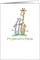 I’m Glad We’re Friends, Cute Zebra & Giraffe card