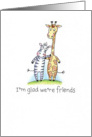 I’m Glad We’re Friends, Cute Zebra & Giraffe card