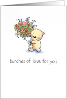 Valentine’s Day, Cute Bear with Heart Flowers card