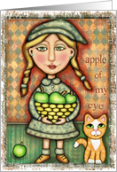 Apple Girl With Tabby Cat Card