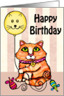 Maine Coon Cat With Balloon Birthday Card