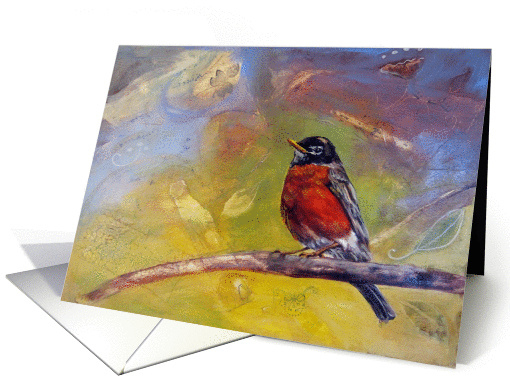 Red Breasted Robin Waiting for Spring card (877573)