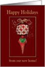 Vintage Ornament, Orange, Happy Holidays, new home card