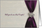 Will you be our Host Couple, Plum Purple Satin Ribbon with Jewel card