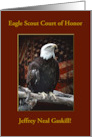 Eagle Scout Court of Honor, Custom Text, Eagle on Log with Flag, Red card