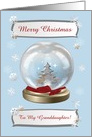 Snow Globe Deer with Tree & Snowflakes, To Granddaughter, Custom Text card