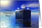 Columbus Day, Three ship on square world, Custom Text card
