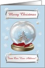 Snow Globe Deer, Tree & Snowflakes, From Our New Home, Custom Text card