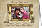 Golden Christmas Greetings Photo Card, From Our Home to Your Home card