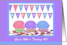 Three Cupcakes, Happy Birthday, Party Invitation, Custom Text card