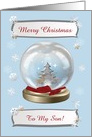 Snow Globe Deer, Tree & Snowflakes, To My Son, Custom Text card