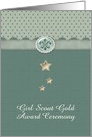 Fleur de Lis & Dangling Gold Stars, Girl Scout Award, Custom Text card
