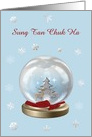 Merry Christmas in Korean, Snow Globe Deer, Custom Text card