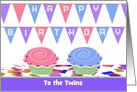 Happy Birthday to Twins, Boy & Girl, Custom Text, Two Cupcakes card