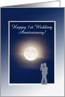 Blue Moon 1st Wedding Anniversary, Silhouette Couple In the Moonlight card