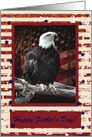 Eagle on a Log with American Flag, Father’s Day, Custom Text card