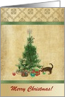 Tree & Kitten playing, Merry Christmas, Custom Text card