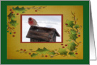 Little Finch on the Rooftop, Holly Leaf Frame card