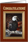 Congratulations Eagle Scout, Proud Eagle on log with old flag in gold card