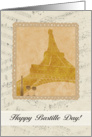 Happy Bastille Day, Eiffel Towel, Glasses and Bottle on Music Notes card