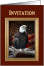 Labor Day Party Invitation, Proud Eagle on log in front of old flag card