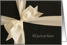 Will you be our Hostess?, Cream Satin Bow on Black card