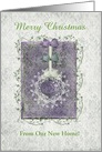 Vintage Purple & Green Tree Ornament, New address, Custom Text card