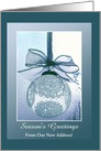 Season’s Greetings, New address, Lace Blue Ornament, Custom Text card