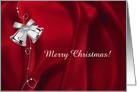 Silver Holiday Bells on Red Satin Look, Custom Text, Merry Christmas card