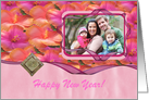 Pink, Peach, Coral Hibiscus with Ribbon, Gem Look, Sign of Hibiscus card