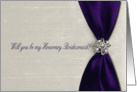 Deep Purple Satin Ribbon with Jewel, Will you be my Honorary Bridesmaid? card