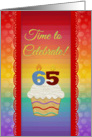 Cupcake with Number Candles, Time to Celebrate 65 Years Old Invitation card