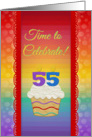 Cupcake with Number Candles, Time to Celebrate 55 Years Old Invitation card