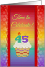 Cupcake with Number Candles, Time to Celebrate 45 Years Old Invitation card