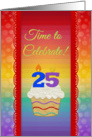 Cupcake with Number Candles, Time to Celebrate 25 Years Old Invitation card