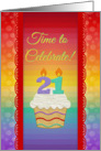 Cupcake with Number Candles, Time to Celebrate 21 Years Old Invitation card