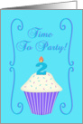 Cupcake Number 2 Candle with Flame, Time to Party Invitation card