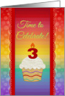 Cupcake with Number Candles, Time to Celebrate 3 Years Old Invitation card