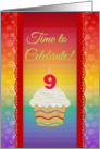 Colorful Cupcake, Time to Celebrate 9 Years Old Invitation card
