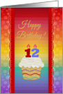 Cupcake with Number Candles, Time to Celebrate 12 Years Old Invitation card