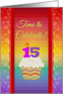 Cupcake with Number Candles, Time to Celebrate 15 Years Old Invitation card