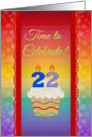 Cupcake with Number Candles, Time to Celebrate 22 Years Old Invitation card