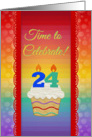 Cupcake with Number Candles, Time to Celebrate 24 Years Old Invitation card