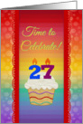Cupcake with Number Candles, Time to Celebrate 27 Years Old Invitation card