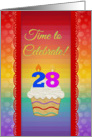 Cupcake with Number Candles, Time to Celebrate 28 Years Old Invitation card
