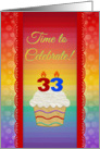 Cupcake with Number Candles, Time to Celebrate 33 Years Old Invitation card