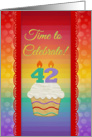 Cupcake with Number Candles, Time to Celebrate 42 Years Old Invitation card