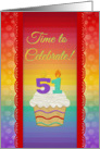 Cupcake with Number Candles, Time to Celebrate 51 Years Old Invitation card